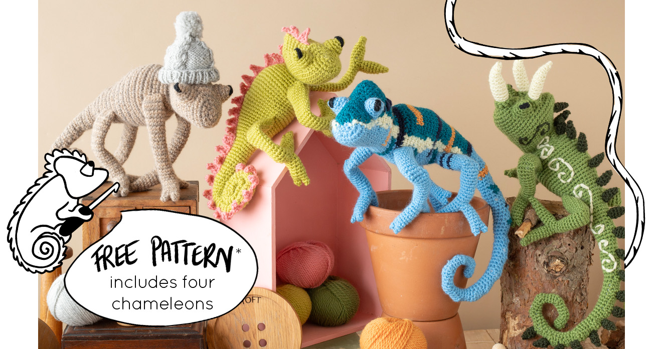 Free chameleon twenty years celebration crochet patterns TOFT Kerry Lord
